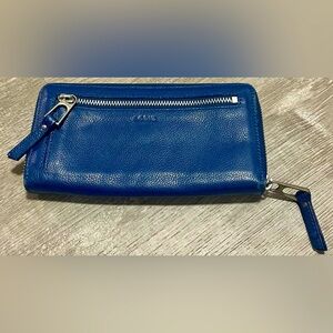 LODIS Blue Leather Zip Wallet